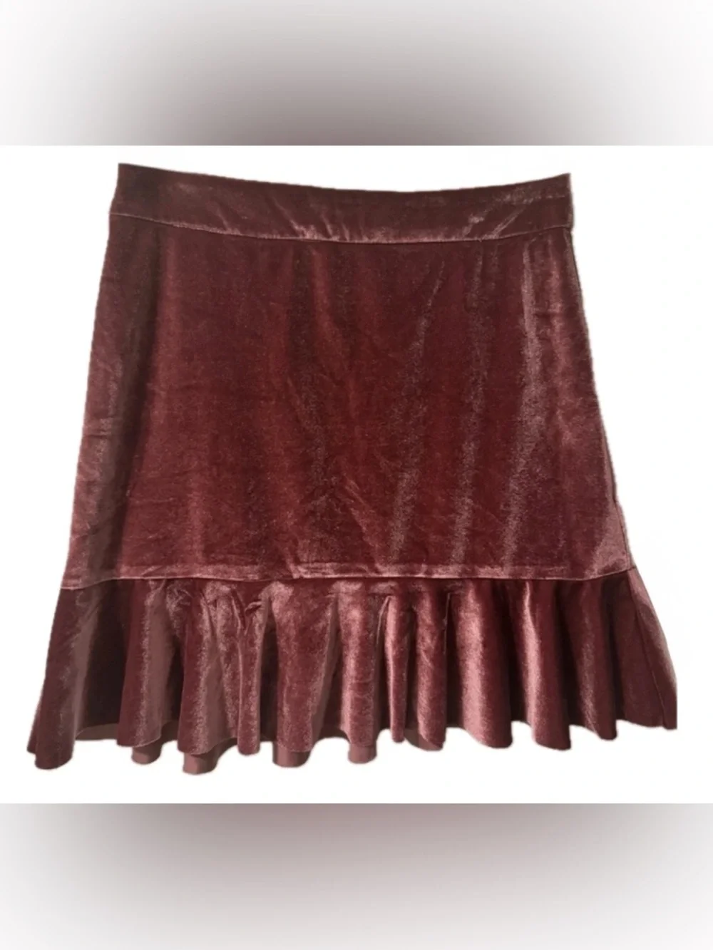 NWT Dress Forum Velvet Mini Skirt Burgundy Ruffle Hem Y2K Size Small
